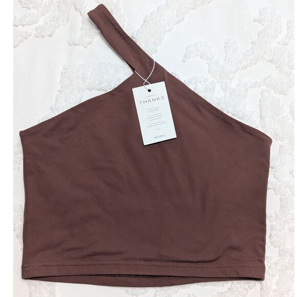 🟤 REORIA One-Shoulder Backless Brown Crop Top M – NWT - Picture 4 of 4